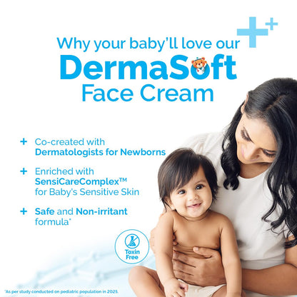 Mamaearth Baby DermaSoft Face Cream with SensiCareComplex™ for Baby's Sensitive Skin - 80gms | Co-created with Dermatologists for Newborns | Enriched with SensiCareComplexTM for Baby's Sensitive Skin | Safe and Non-irritant formula*
