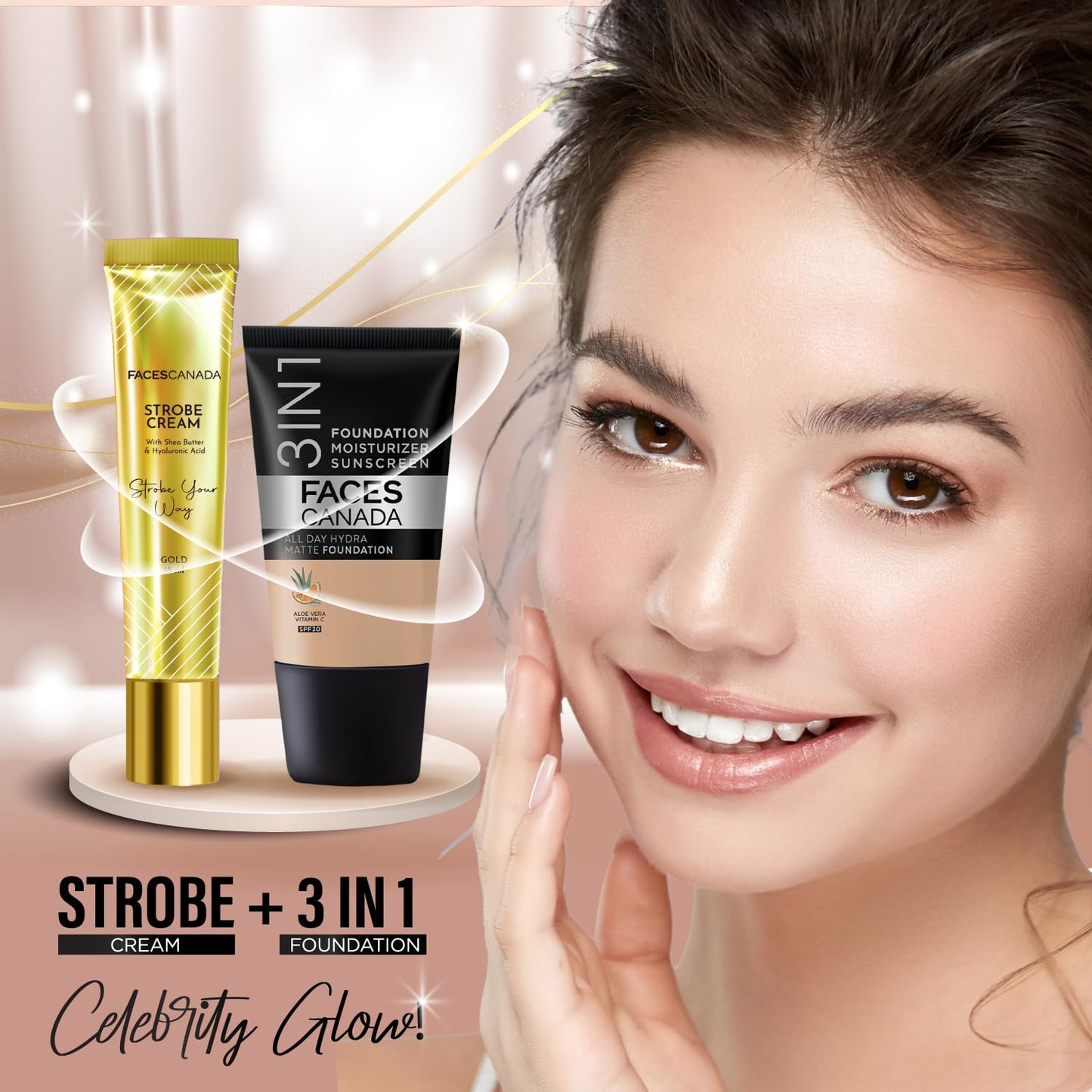 FACES CANADA Strobe Cream Mini- Gold, 18ml | Primer + Highlighter + Moisturizer | Shea Butter & Hyaluronic Acid | Intense Hydration | Flawless Radiant Dewy Skin | Illuminating & Glowing Makeup Base