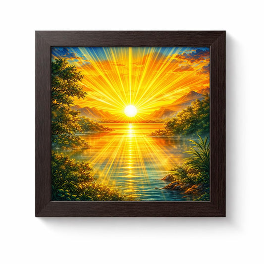 Rising Sun Vastu Golden Sunrise Radiance Nature Harmony Spiritual Scenic Framed Poster Artwork Decor Painting