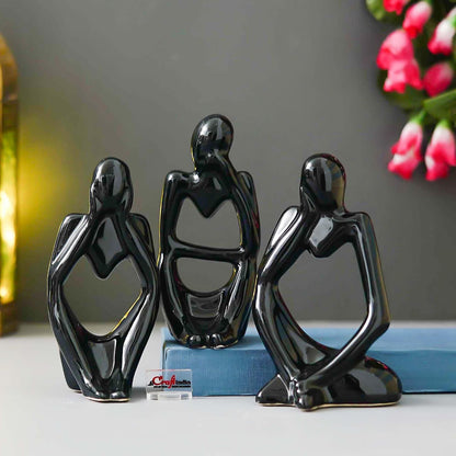 eCraftIndia Resin Decorative Thinking Human Figurines Statues Showpieces (Set of 3, Black)| Home Decor Items for Living Room Bedroom Hall Office Desk Bookshelf Table| Home Decor Gifts for Birthday