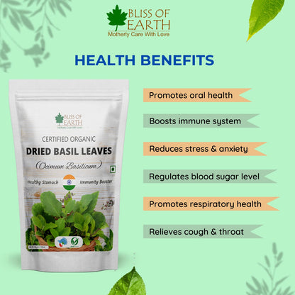 Bliss of Earth Organic Dried Basil Leaves Tulsi leaf Aromatic Culinary Delights Great for Tea, Soup, Salad Health & Immunity 50g