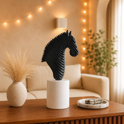 Modern Abstract Black Horse Head Figurine | Resin Home Decor Accent | Unique Art Piece for Living Room, Office, or Shelf | Sleek and Contemporary Design - Black
