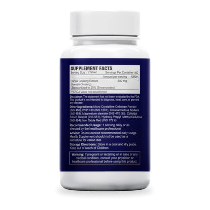 Sea Life Panax Ginseng | Korean Red Ginseng Supplement for Men & Women, Root Extract Powder for Energy and Stress Management (60 Tablets).