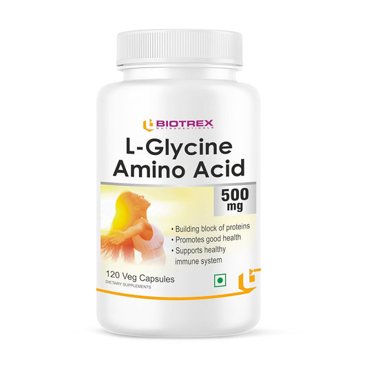 Biotrex Nutraceuticals L-Glycine Amino Acid 500mg Supplement, Supports healthy sleep & immune system, Supports Brain Health 120 Veg. Capsules