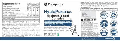Trexegenics HyalaPure Plus supplement label with product details and branding.