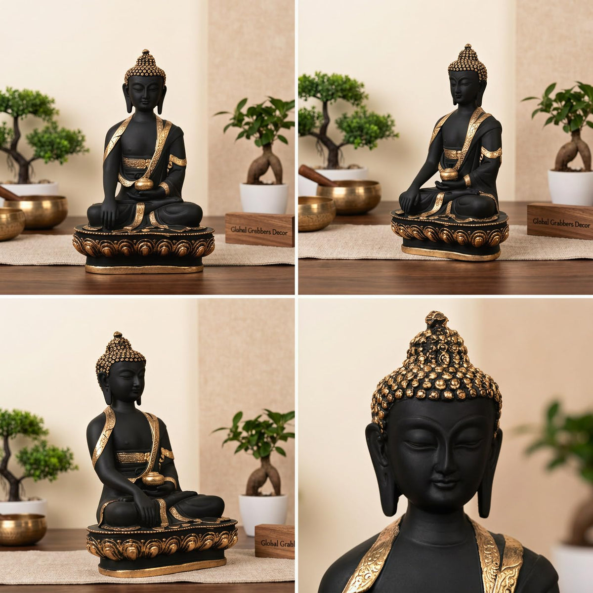 New Limited Edition Meditating Sitting Buddha Idol Statue showpiece Home Decor Decoration Items for Living Room and Gifts (Golden Black-BS1)