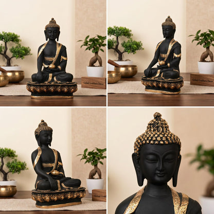 New Limited Edition Meditating Sitting Buddha Idol Statue showpiece Home Decor Decoration Items for Living Room and Gifts (Golden Black-BS1)