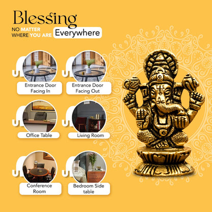 100% Pure Brass Ganesha Idol (Size: 5.5 cm) | Pital Ganesh Murti for Pooja Room, Home Decor, Office Desk and Car Dashboard | Vinayagar Statue for Diwali Puja