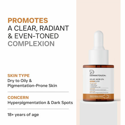 DERMATOUCH Kojic Acid 2% Serum | Best for Hyperpigmentation, Uneven Skin Tone & Dark Spots | For Both Men & Women | 20ml