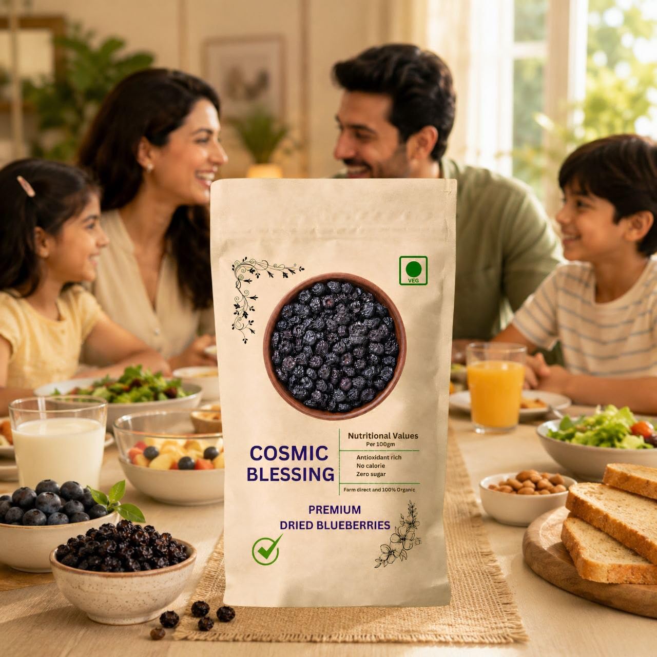 Cosmic Blessing Natural Premium California Blueberries Without added Sugar | Dried Seedless Blueberries | Healthy & Tasty Whole & Dried Blueberry | Rich In Calcium And Vitamin K | Non-GMO