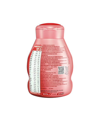 Revital For Women With Multivitamins, Calcium, Zinc & Natural Ginseng For Daily Immunity Strong Bones, And Enhances Energy Level - 60 Tablets