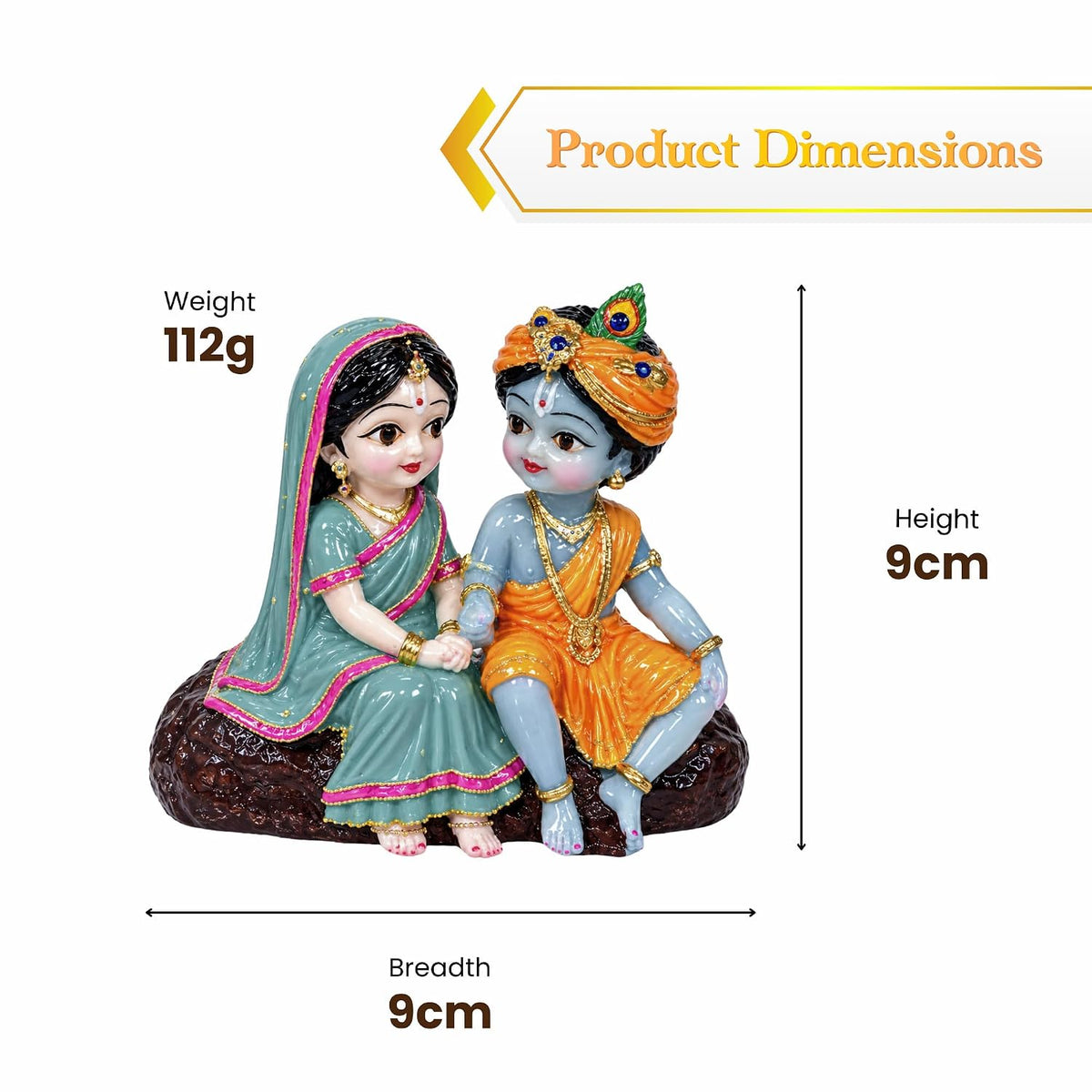 Bal Radha Krishna Idol Car Dashboard | Resin Figurine, 4cm Breadth, 96g Weight