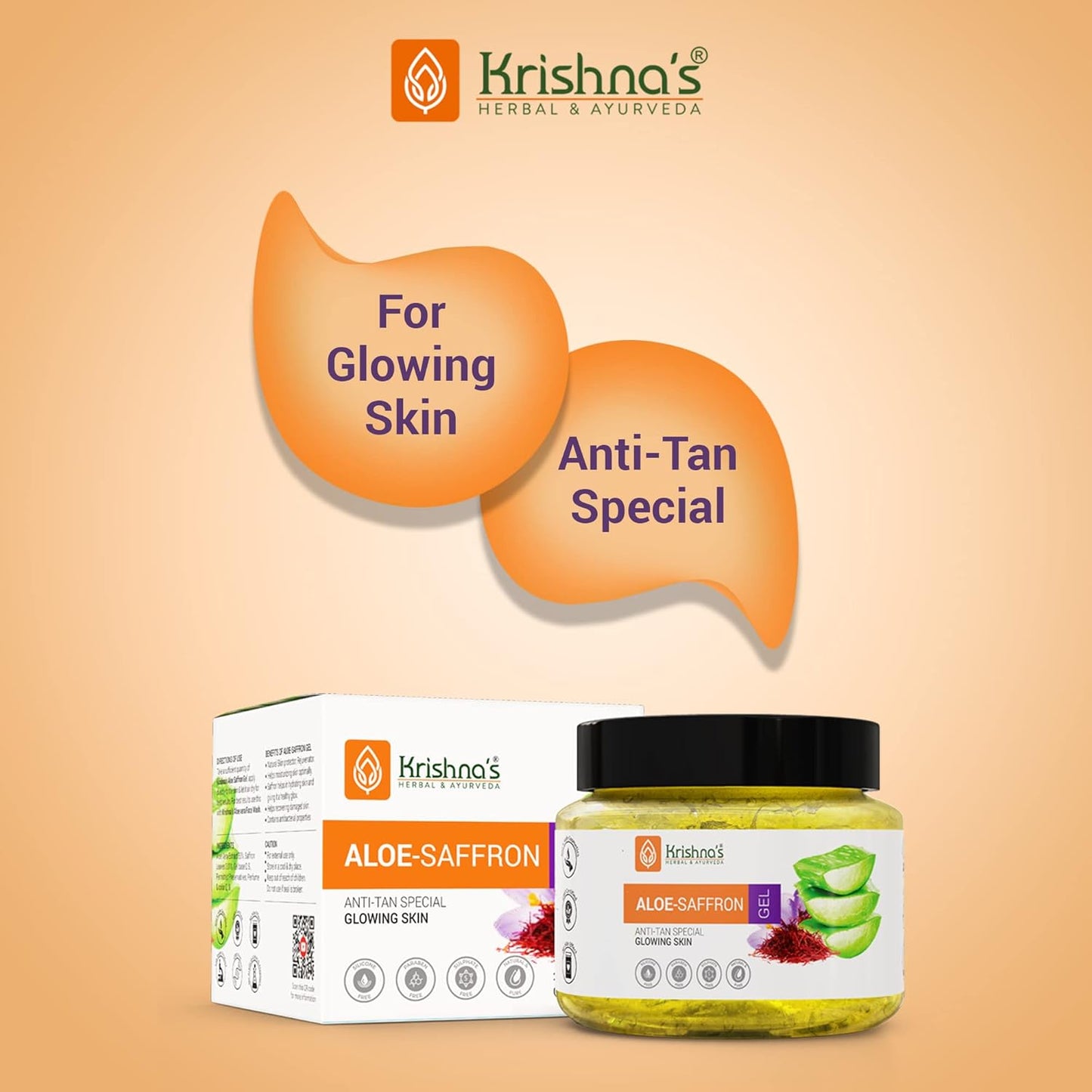 KRISHNA'S HERBAL & AYURVEDA Aloe Vera Gel Saffron For Acne, Scars, Glowing & Radiant Skin | Kesar Aloe Vera Gel For Face | Best Aloveravgel For Face | Aloevera Gel - 250 G