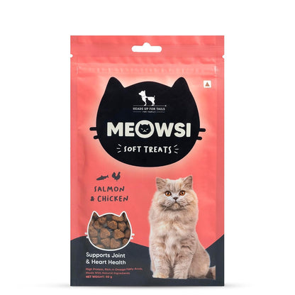 Meowsi by HUFT Soft Cat Treats – Salmon & Chicken – 50 gm | Tasty & Juicy Treats for Kittens & Adult Cats | Rich in Protein | for Persian Cats & All Breeds | Grain-Free Bites