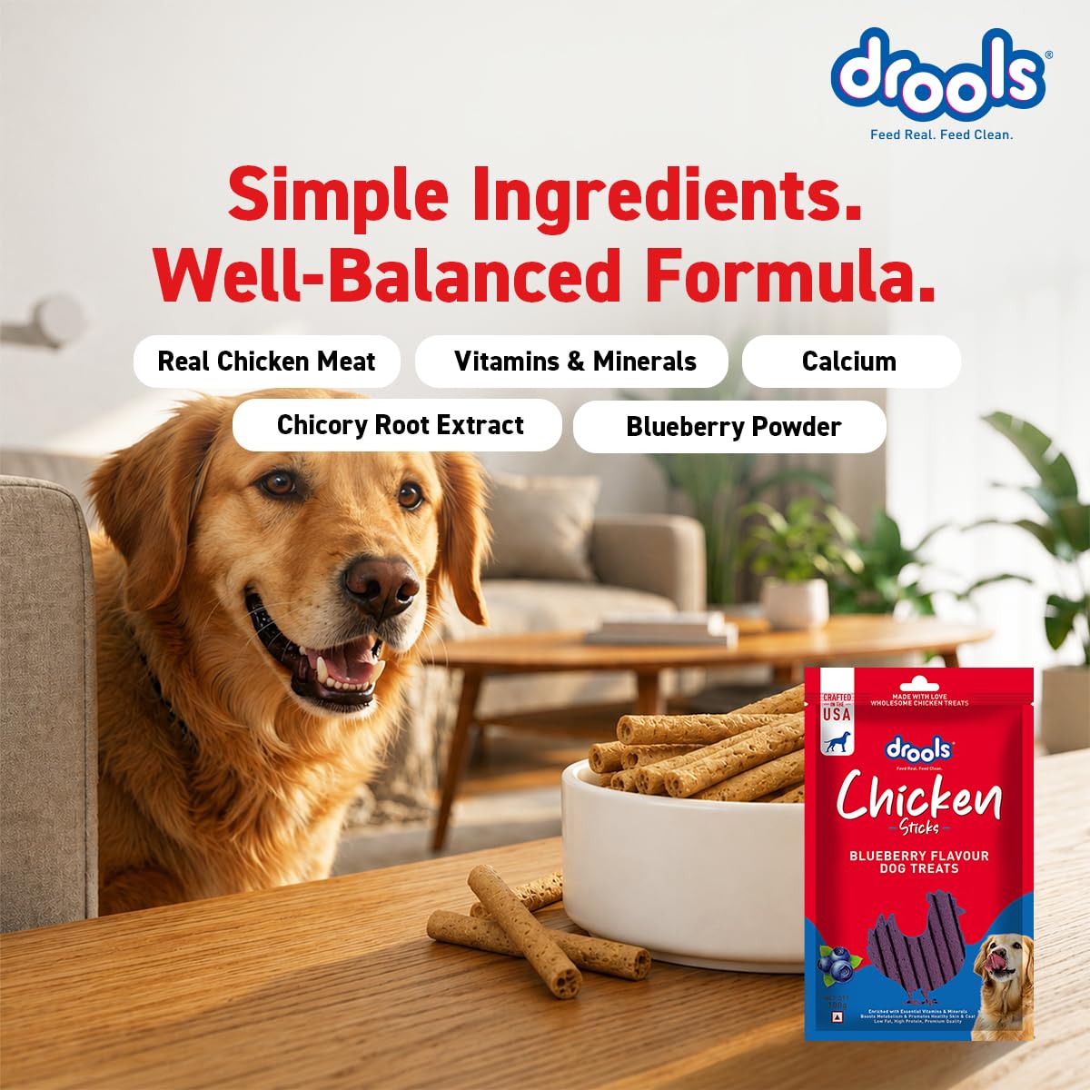 Drools Puppy & Adult Dog Treats Sticks 100g | Blueberry Flavour | Rich in Protein | No Artificial Preservatives | Best for Training & Bonding | Formulated in USA | Premium Treats