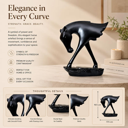 Elegant Black Horse Artefact for Home and Office Décor (Pack of 1, Black)