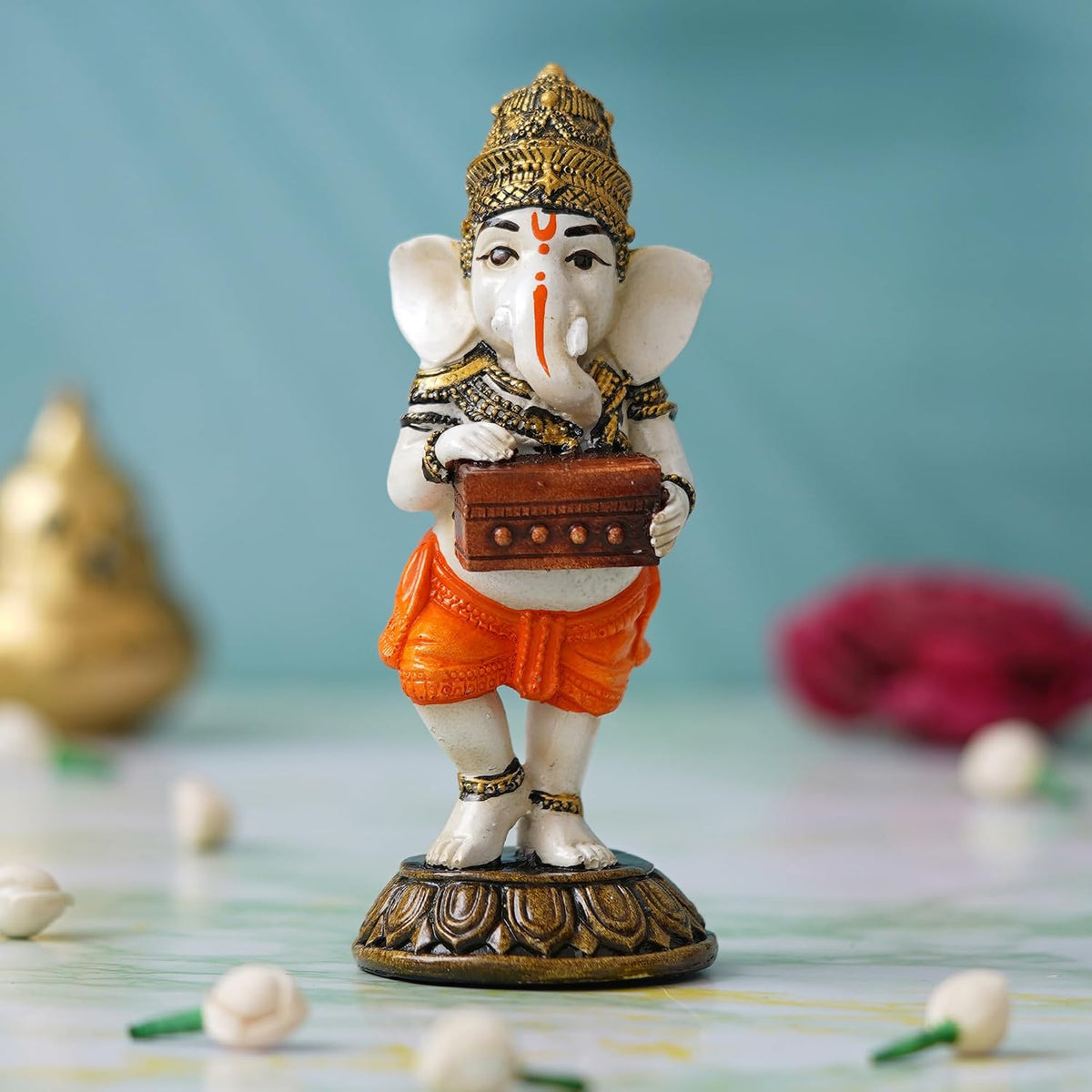 Handcrafted Polyresin Lord Ganesha Idol Playing Harmonium Musical Instrument Statue Decorative Showpiece - Gift for Music Lovers, Devotees On Diwali, Birthday, and Ganesh Chaturthi