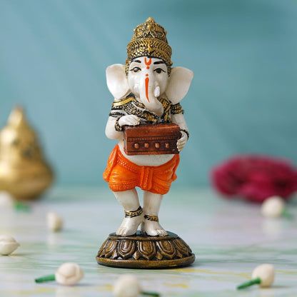 Handcrafted Polyresin Lord Ganesha Idol Playing Harmonium Musical Instrument Statue Decorative Showpiece - Gift for Music Lovers, Devotees On Diwali, Birthday, and Ganesh Chaturthi