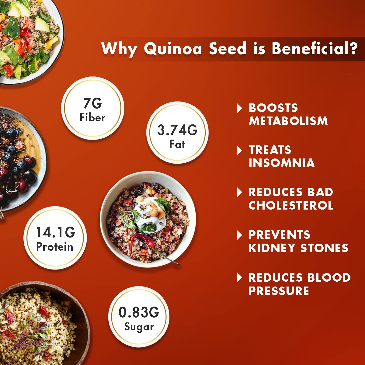 Sorich Organics Raw Quinoa Seeds for Eating Gluten Free Breakfast | High Protein and Fibre | Healthy Cereal for Breakfast | Ideal for Pilafs, Soups & Salads | High Protein & Fiber | Diet Food