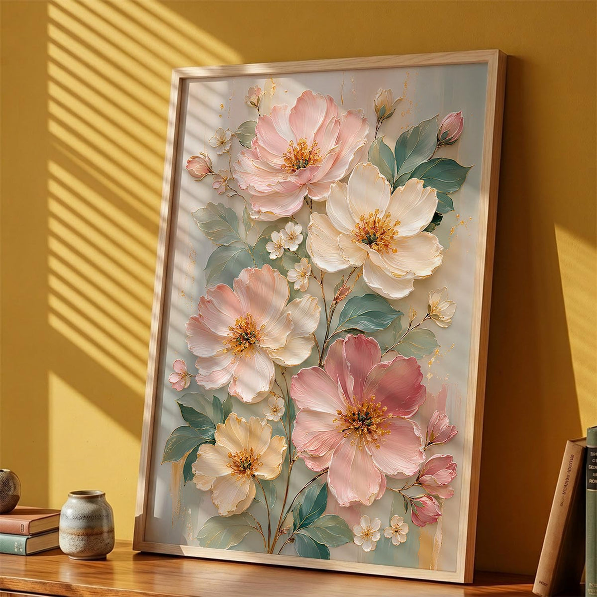 Floral Wall Art Home Decoration | Aesthetic Floral Paintings With Frame For Living Room Bed Room Hotel Wall Decor Digital Reprint Set of 1 (14X20)