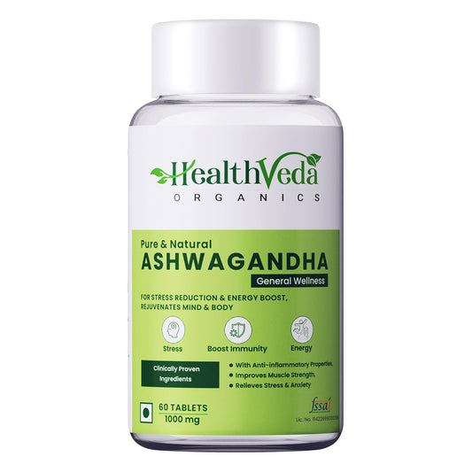 Zephivo HEALTH VEDA ORGANICS PRIVATE LIMITED Ashwagandha 1000Mg | High Strength Potent Formula | Boosts Immunity & Energy | Rejuvenates Mind & Body | 60 Veg Tablets | For Both Men & Women