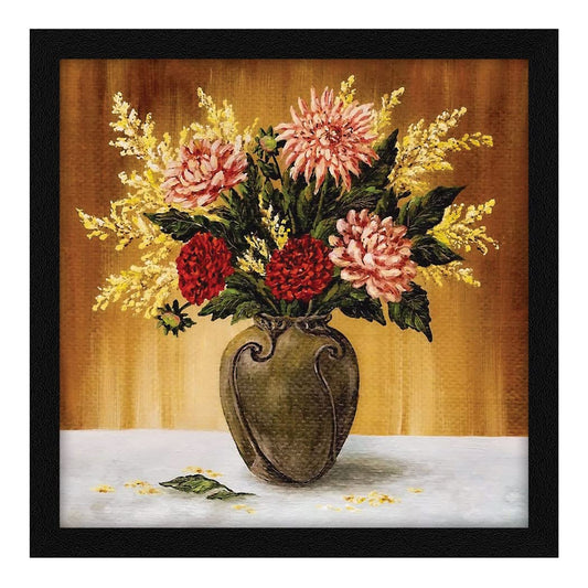 Flower Wall Art Framed Painting, Wall Decor For Living Room, Multicolor, Floral, 13 X 13 inches, Set of 1 (AXB00321-FLR)