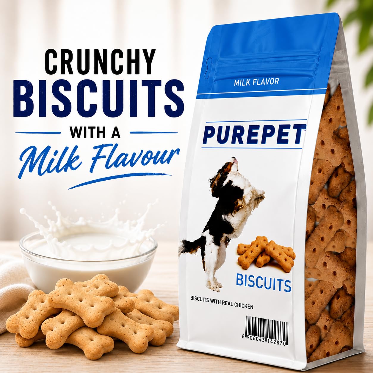 Purepet All Life Stages Dog Treat 800g Pouch | Milk Flavour | Keep Your Pet Active and Healthy | Promotes Lustrous Skin and Coat | Vitamins and Minerals | Remove Plaque & Reduces Tartar Build Up