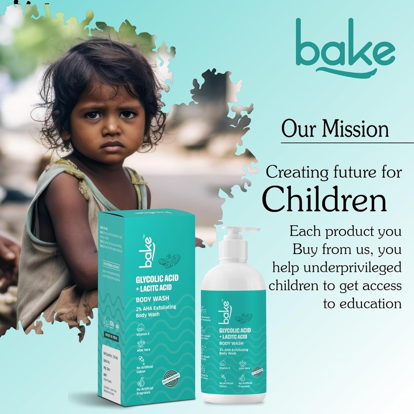 BAKE 2% Lactic & Glycolic Acid Body Wash for Tan Removal, Strawberry & Uneven Skin | Anti-Bacterial & Inflammatory | For Dry, Rough & Bumpy Skin | For Women & Men | 250ml