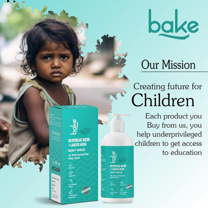 BAKE 2% Lactic & Glycolic Acid Body Wash for Tan Removal, Strawberry & Uneven Skin | Anti-Bacterial & Inflammatory | For Dry, Rough & Bumpy Skin | For Women & Men | 250ml