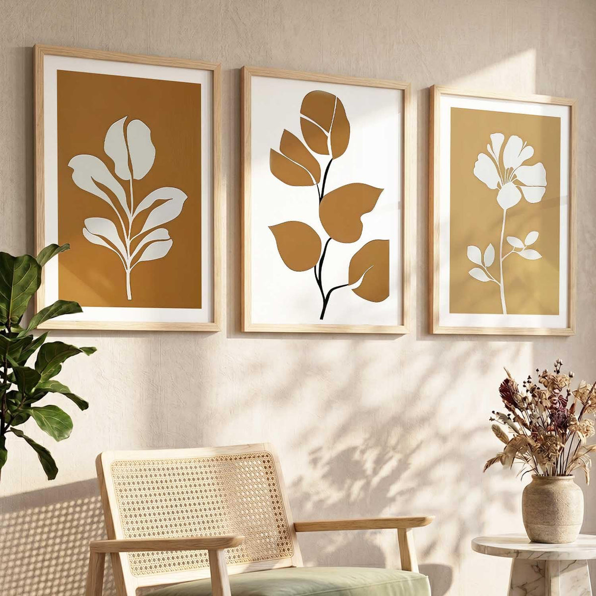 Boho Art Home Decoration Painting | Paintings With Frame For Living Room Bed Room Hotel Wall Decor Digital Reprint Set of 3 (13X17 inch)