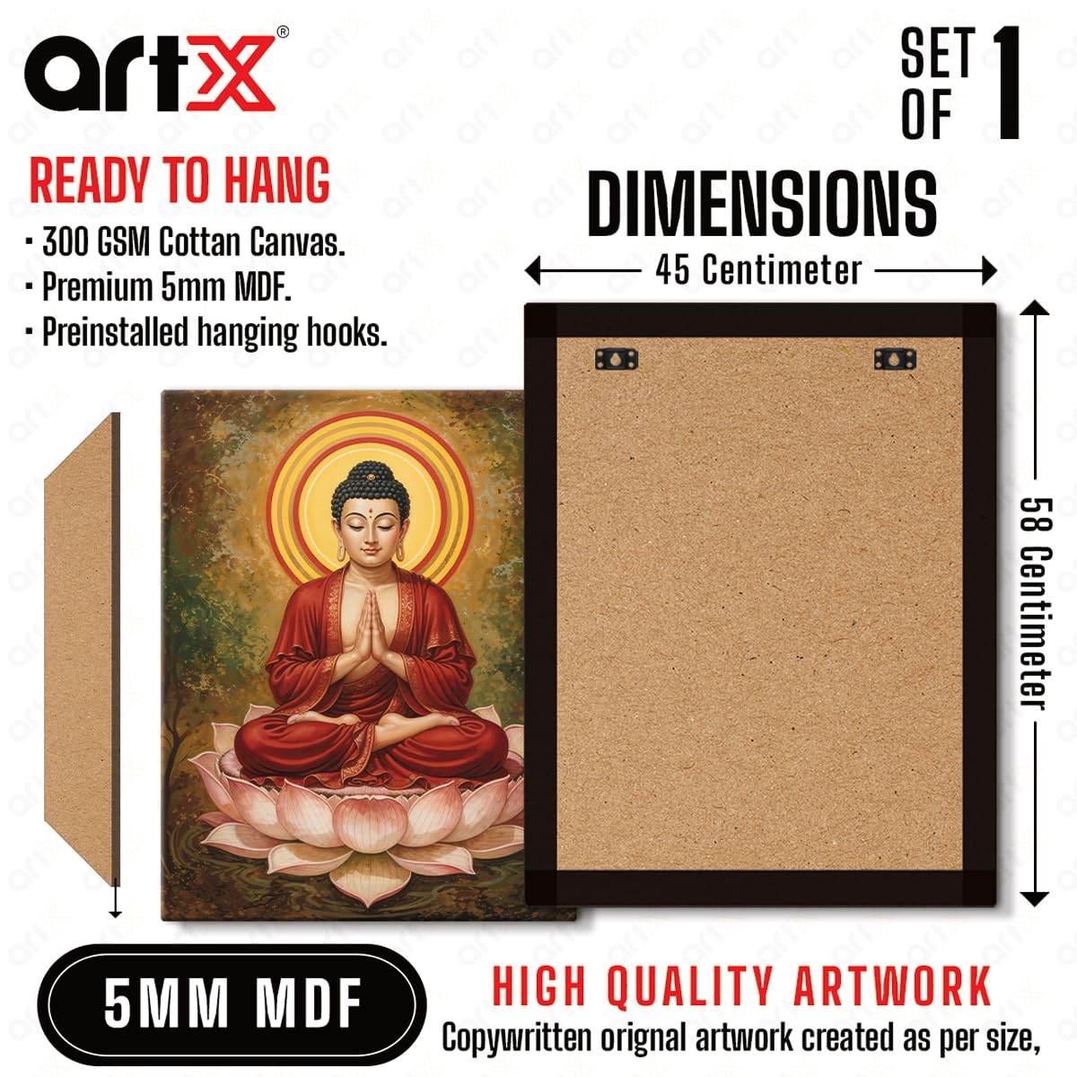 Canvas Buddha Paintings, Multicolor, Abstract, 58.0 X 45.0 cm