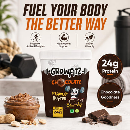 Growfitz CHOCO LAVA Peanut Butter | Indulgent Chocolate Taste | 24 g High Protein | Crunchy Peanut Butter Spread | No Palm Oil | No Added Sugar | Protein Rich, 800g - Pack of 1