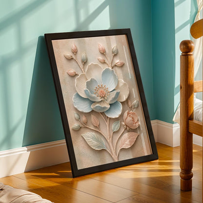 Floral Botanical Wall Painting with Frame | Premium Textured Flower & Leaf Artwork, Pastel Nature Wall Decor Framed for Living Room Bedroom Office and Home Decoration (Art-13,13x19inch)