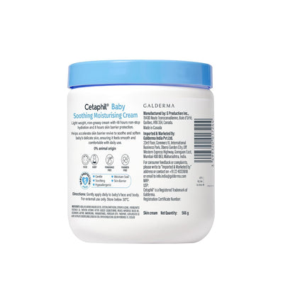 Cetaphil Baby Soothing Moisturising Cream 566 g for Newborns & Babies | 48H Hydration & 8H Skin Barrier Protection | With Glycerin, Sunflower Seed Oil & Sweet Almond Oil | Gentle Face & Body Moisturiser