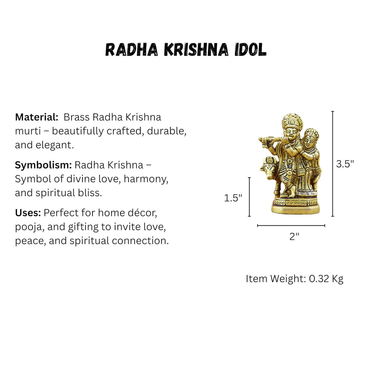 Gold Plated Brass Radha Krishna Idol with Kamdhenu Cow for Home Dcor, Puja, and Gifting | Elegant Spiritual Figurine for Living Room, Office, or Personal Altar