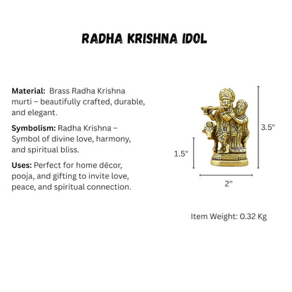 Gold Plated Brass Radha Krishna Idol with Kamdhenu Cow for Home Dcor, Puja, and Gifting | Elegant Spiritual Figurine for Living Room, Office, or Personal Altar