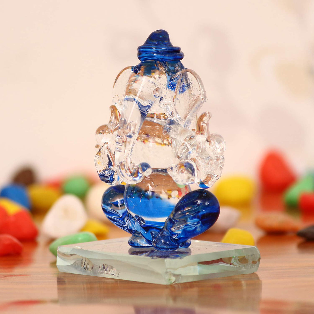 Blue and Transparent Double Sided Crystal Car Ganesha Showpiece