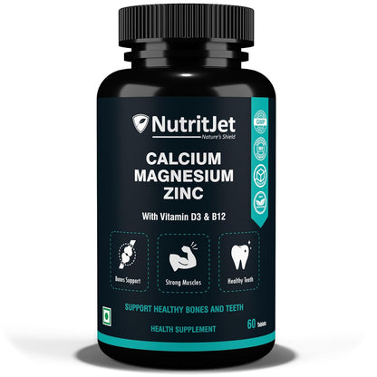 Calcium Magnesium Zinc Vitamin D3 Vitamin B12 & Vitamin K2 – 60 Vegetarian Tablets for Bone Health, Joint Support, and Immunity Support for Women & Men