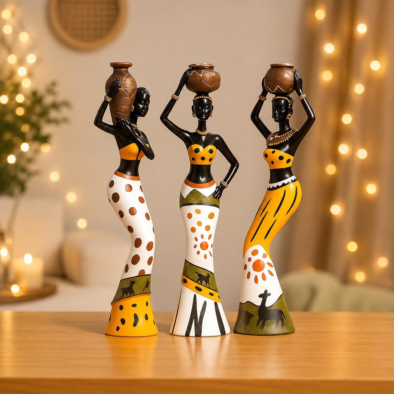 Xtore Beautiful Finish Uniquely Hand Crafted Home Dcor African Tribal Women Art Piece Handicraft Resin (Set of 3, Multicolour)