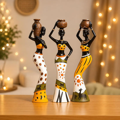 Xtore Beautiful Finish Uniquely Hand Crafted Home Dcor African Tribal Women Art Piece Handicraft Resin (Set of 3, Multicolour)