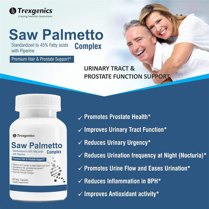 Advertisement for Trexegenics Saw Palmetto Complex with a couple in the background