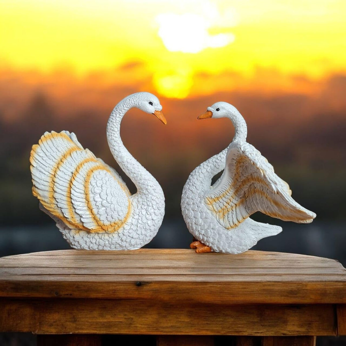 Fiber Resin Swan Pair Idol for Home Decor | Feng Shui Vastu Love & Harmony Symbol | Decorative Bird Showpiece for Living Room Bedroom Table Shelf Gift | 15x10x18 cm (Regular Quality)