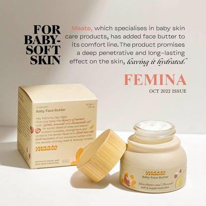 Maate Baby Face Butter 50 gm | Enriched with Shea Butter & Avocado | Soft, Nourished & Supple Facial Skin | Light & Quick Absorbing Lotion | Moisturizing Cream For Face | For Babies & Kids 0m+
