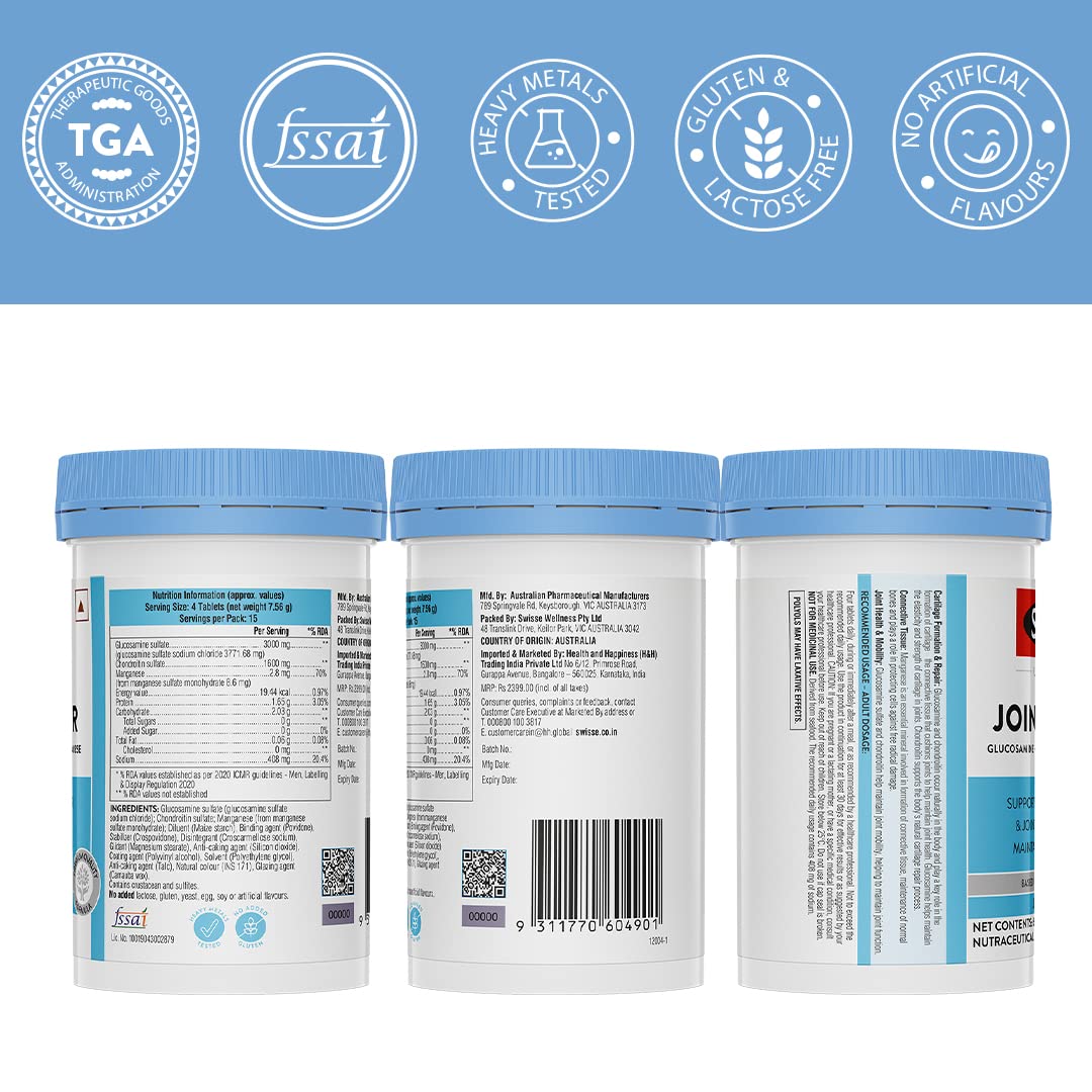 Zephivo Swisse Joint Repair - Highest Glucosamine & Chondroitin Per Serving (3000mg Glucosamine, 1600mg Chondroitin) for Joint Pain & Cartilage Repair – 60 Tablets