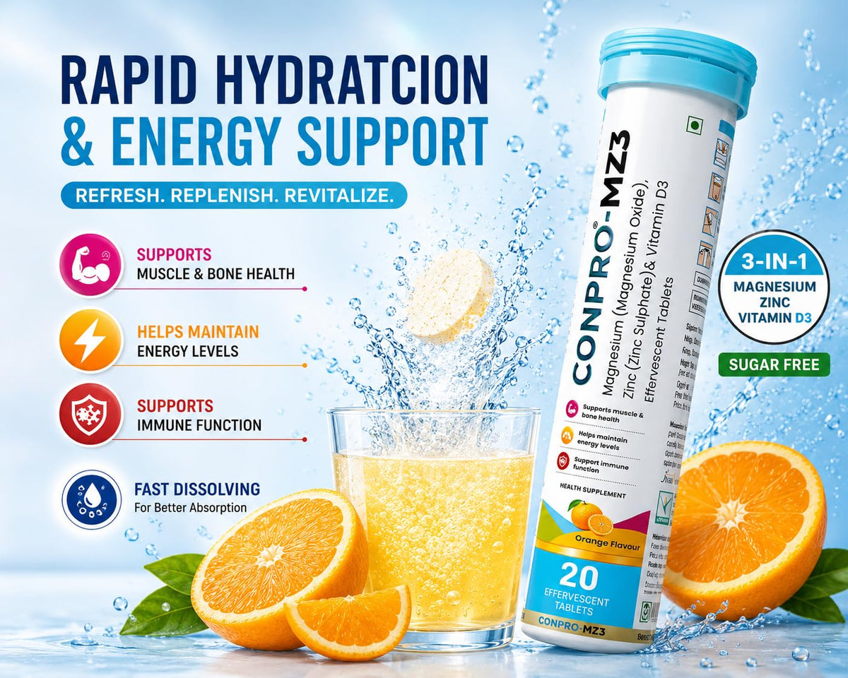 CONPRO MZ3 Magnesium, Zinc & Vitamin D3 Effervescent Tablets Orange