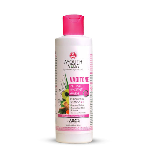 Ayouthveda Vagitone Intimate Hygiene Wash For Women | pH Balanced Daily Intimate Wash | Controls Odor, Itching & Dryness | Sulfate-Free, Gynaecologically Tested | With Sphatika, Green Tea & Aloe Vera | 180 ml (Pack of 1)