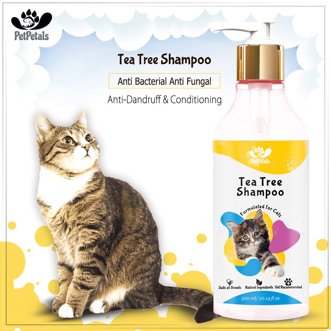 Sulphate Free Cats Shampoo for Sensitive Skin for All Age Groups – 300 ml (Tea Tree Shampoo)