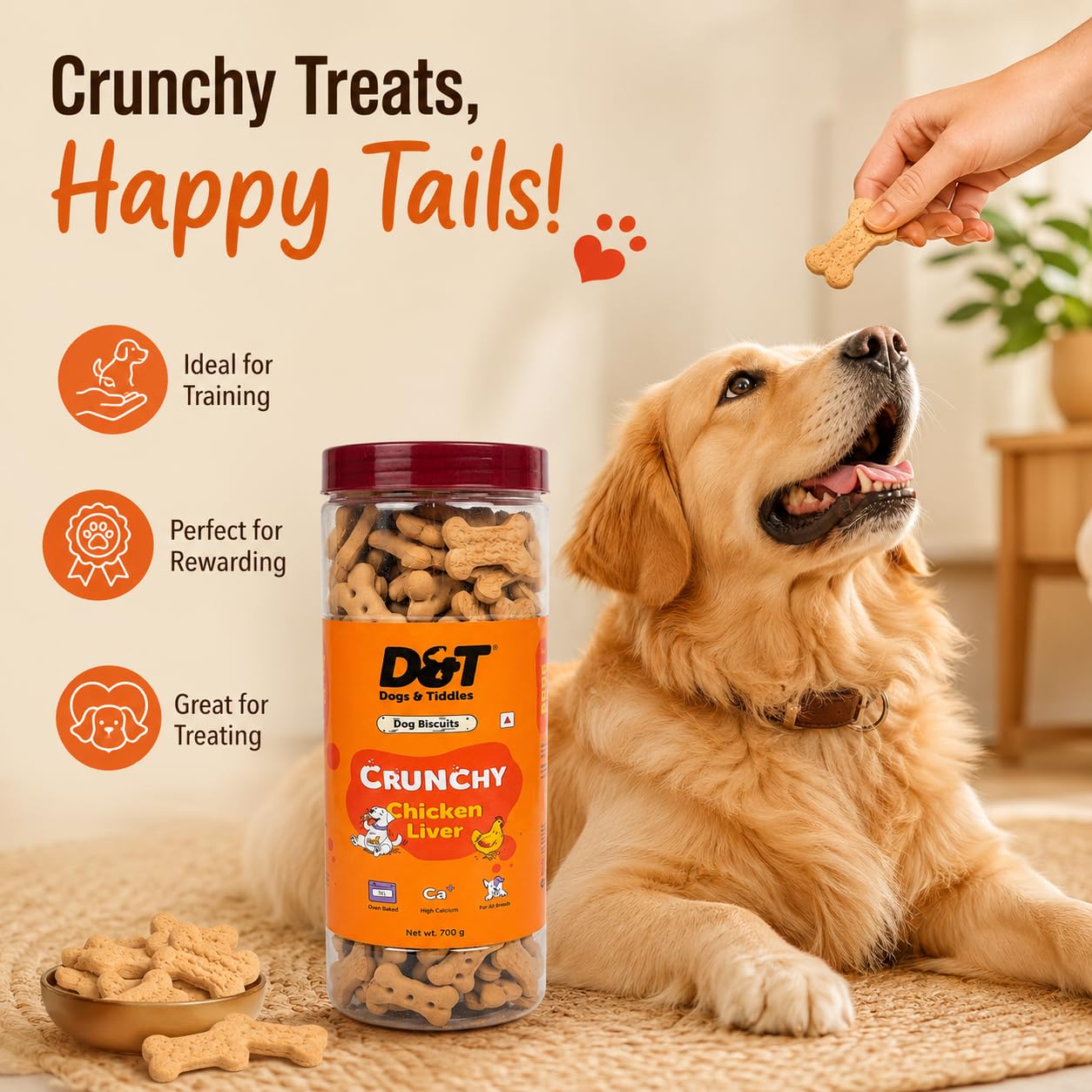Dogs & Tiddles Chicken Liver Dog Biscuits 700g | Oven Baked Crunchy Dog Treats | High Calcium Dog Snacks for All Life Stages & All Breeds