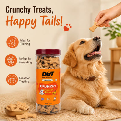 Dogs & Tiddles Chicken Liver Dog Biscuits 700g | Oven Baked Crunchy Dog Treats | High Calcium Dog Snacks for All Life Stages & All Breeds