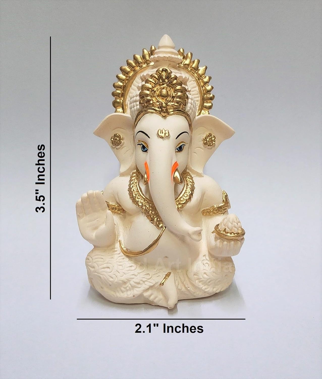 Gold Art India Peach Ivory Finish Ganesha Idol Car Dashboard IdolGanesha Murti Ganpati Idol for Home Decor Puja Lord Ganesh Statue Gift for Office Desk Puja Room Figurine 3.3" inches